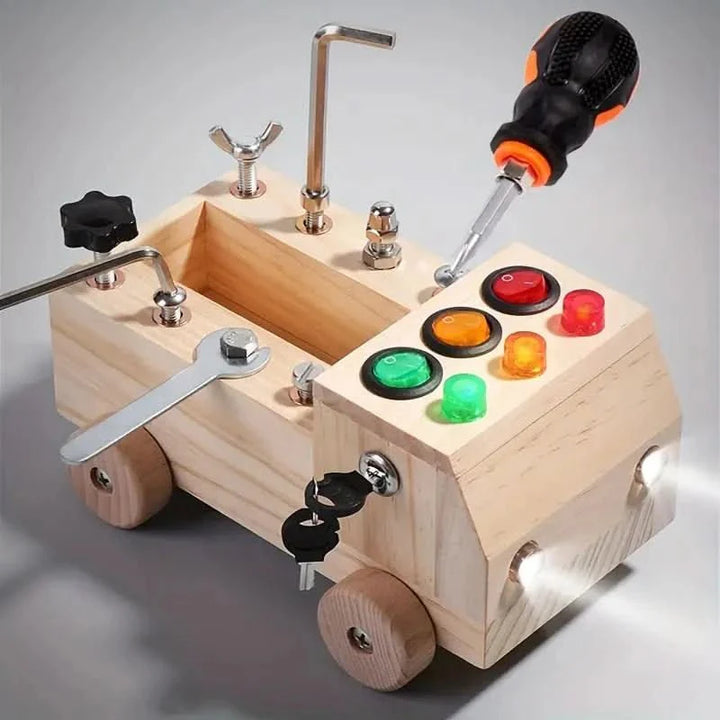 Tavola Montessori – Tavola di Attività in Legno Interattiva con Luci LED e Serrature
