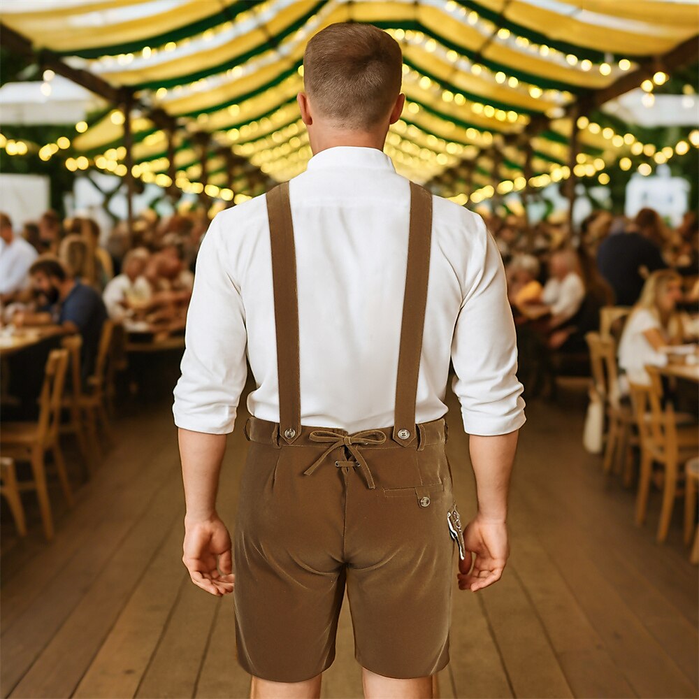 AlpenGeist – Pantalons de cuir per a home amb brodat – Aspecte de camussa marró Oktoberfest