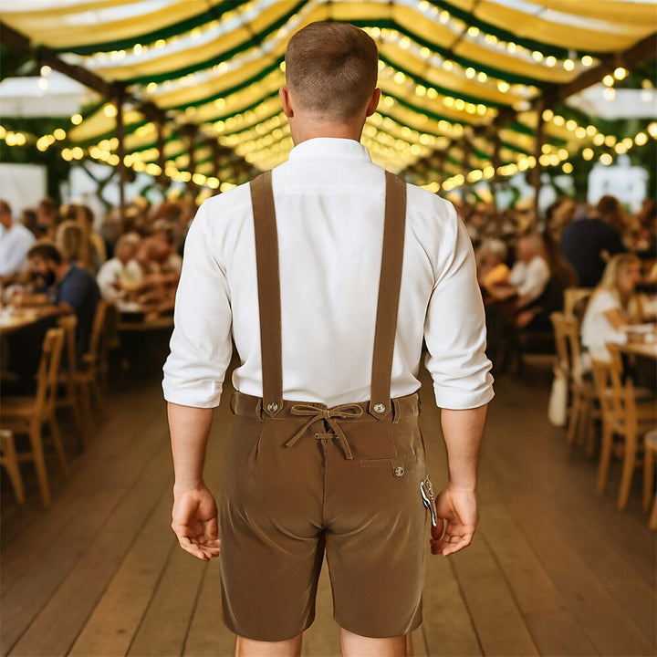 AlpenGeist – Lederhose homme avec broderie – aspect daim marron Oktoberfest