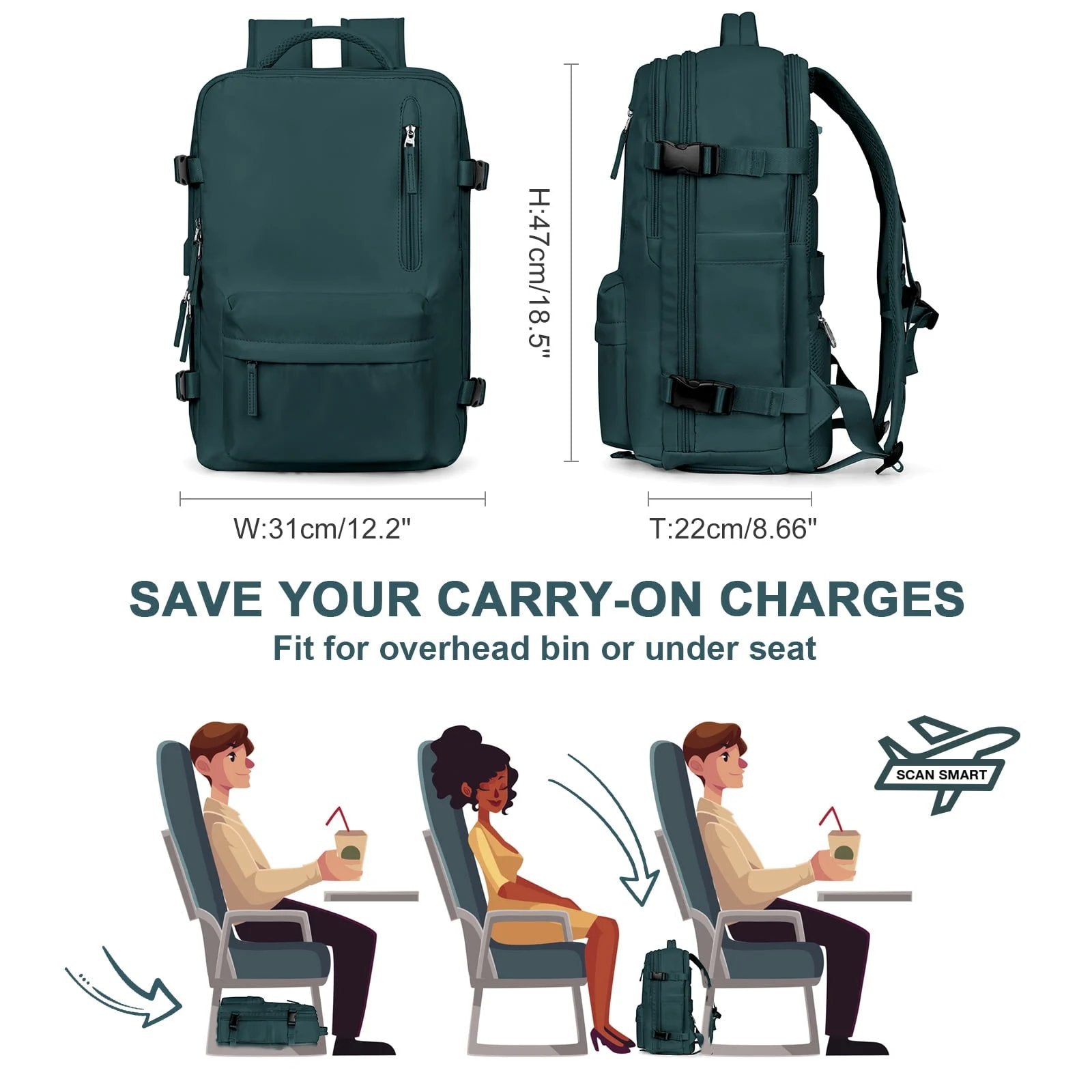 Mochila – Gran bolsa de viaxe impermeable 35L con USB e compartimento para zapatos – Viaxes