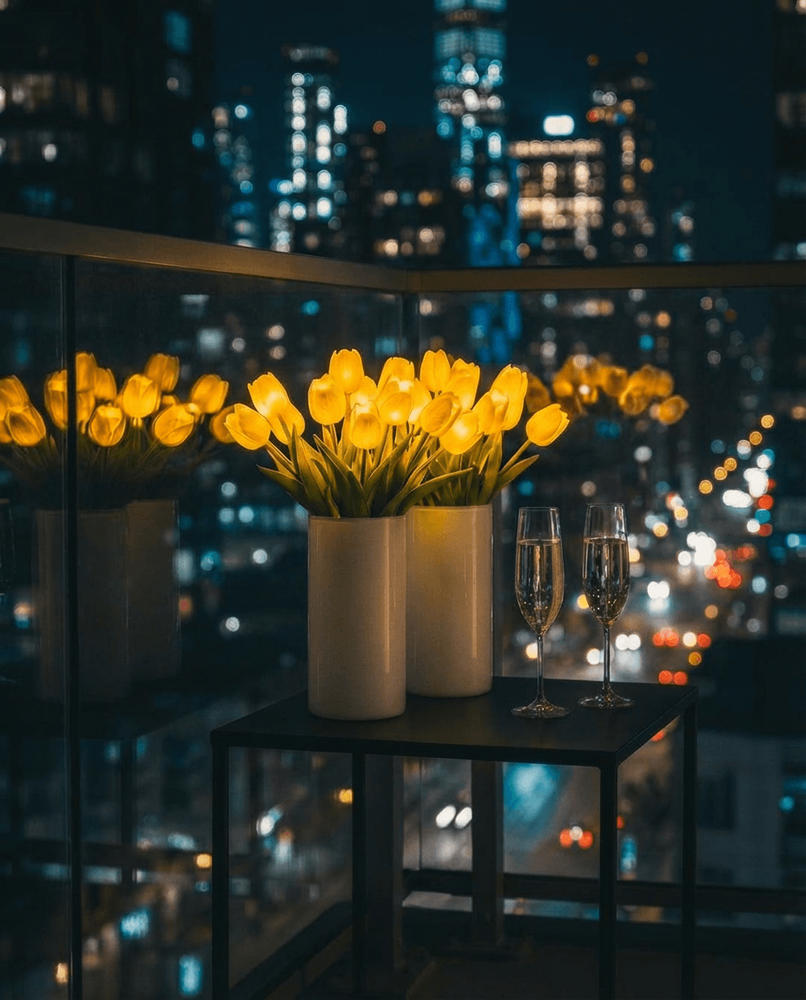 LED Tulip Bouquet Lamp – Glowing Artificial Tulips with Warm Ambient Light Tevako