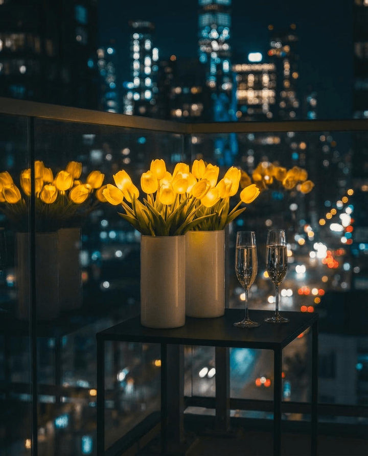 LED Tulip Bouquet Lamp – Glowing Artificial Tulips with Warm Ambient Light Tevako