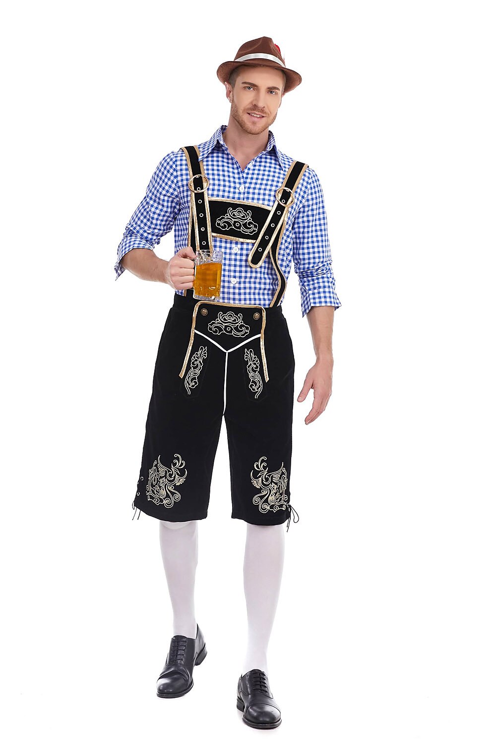 AlpenKönig – Costume homme avec Lederhose brodée & chemise à carreaux