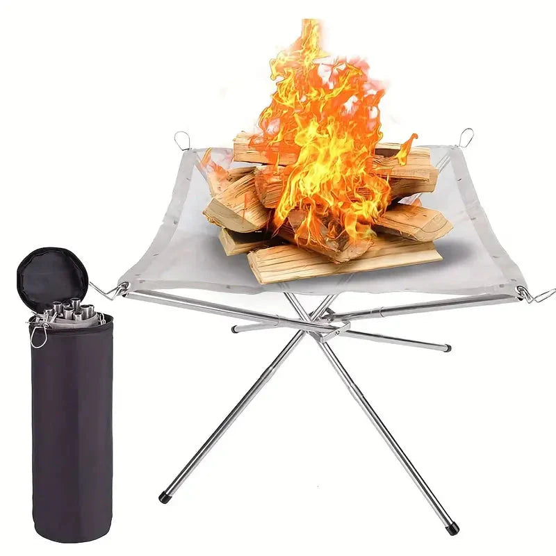 FireFlex – Support de feu de camp pliable en acier inoxydable – Portable pour l&