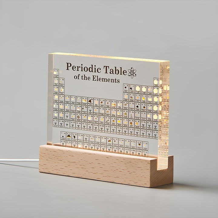 Elementa Verlichte Periodieke Tabel – Acryl display met houten voet &amp; 83 echte elementen