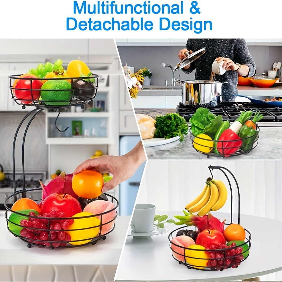 2-Laags Ovale Fruitmand met Bananenhouder – Metalen Keuken Organizer Vestragear