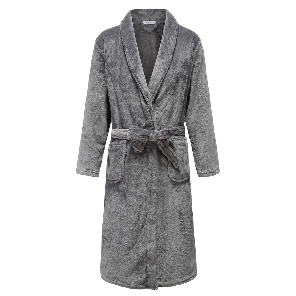 Heren badjas van flanel met V-hals en lange mouwen – Comfortabele homewear Vestragear