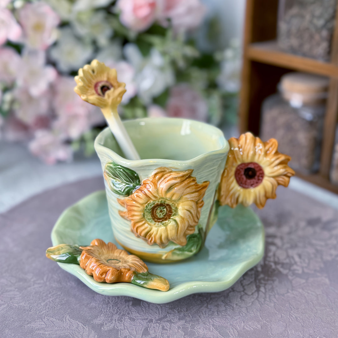ArtSip Keramische Kop &amp; Schotel Set – Handgeschilderd 3D Design geïnspireerd op Van Gogh Vestragear