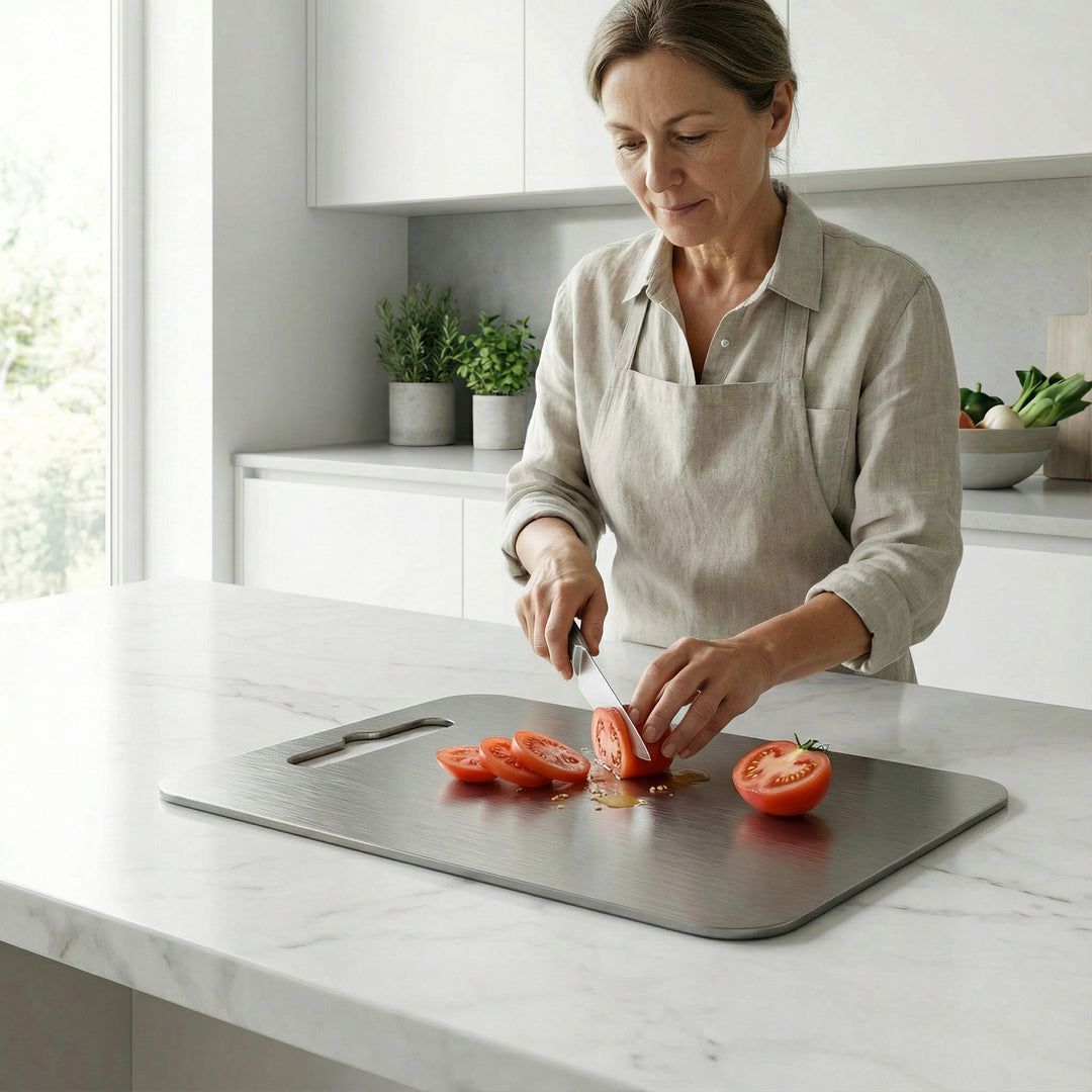 Tabla de cortar de titanio – Diseño de cocina duradero y fácil de mantener