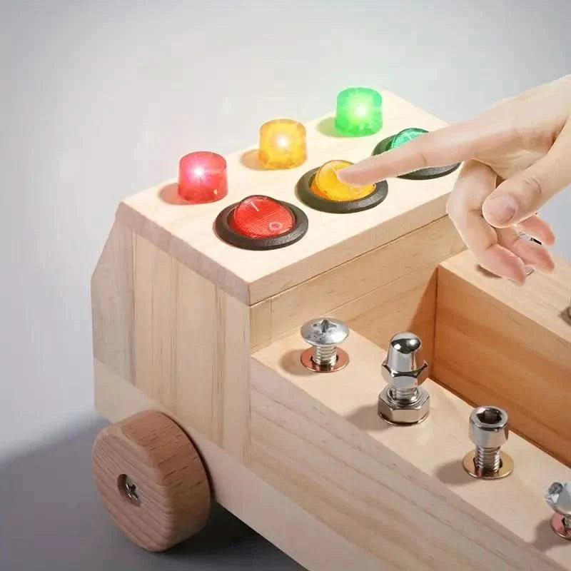 Tauler Montessori – Tauler d'activitats interactiu de fusta amb LEDs i panys