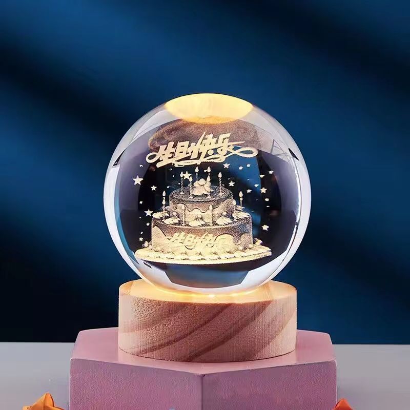 CrystalGlow lampada notturna – sfera di cristallo 3D con luce calda