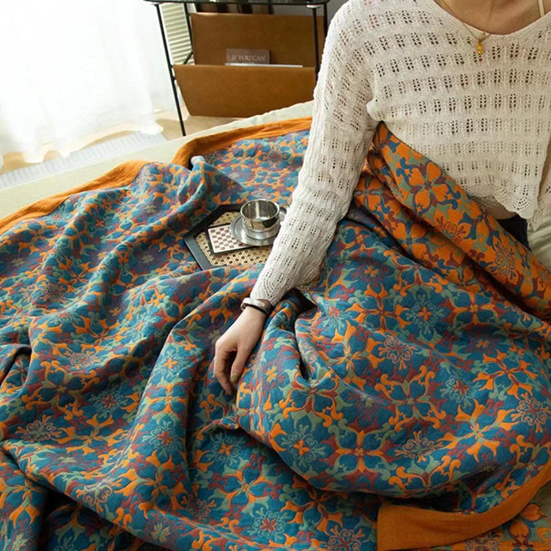 Solmere Edredón – Edredón de algodón biológico de seis capas con diseño reversible naranja-azul
