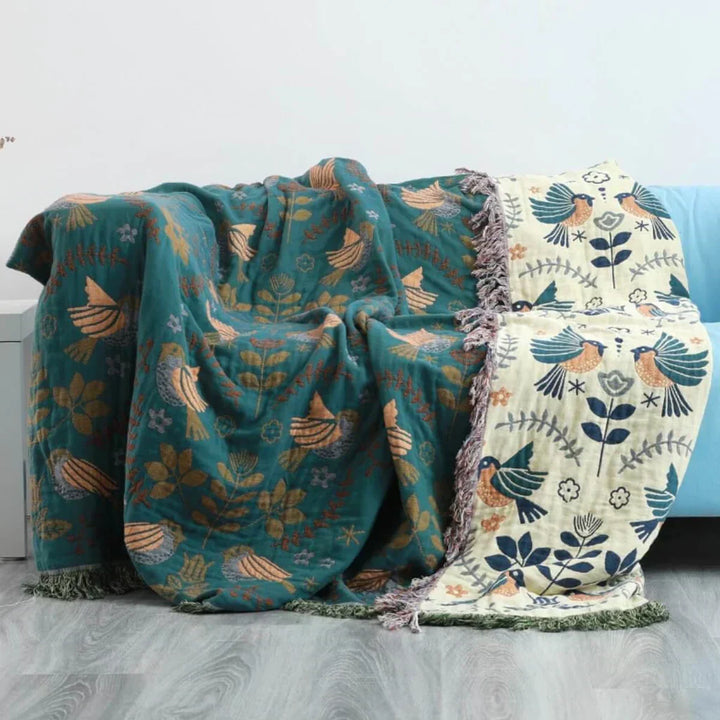 Ardelya manta – manta de algodón reversible con motivo natural escandinavo y diseño suave
