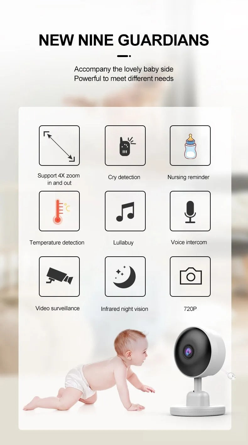 Nuvia – Baby monitor con telecamera e visione notturna – Allarme pianto e temperatura