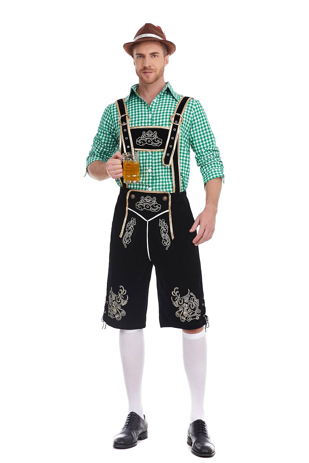 AlpenKönig – Costume homme avec Lederhose brodée & chemise à carreaux