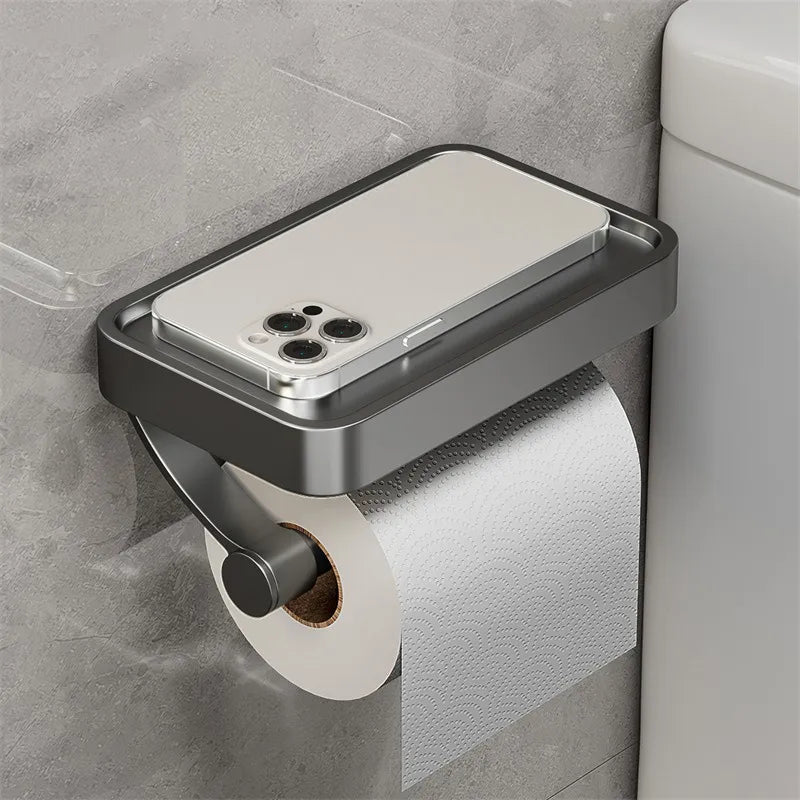 Veltrix Suporte para Rolo de Papel Higiénico – Suporte para Rolo de Papel Higiénico em Aço Inoxidável com Prateleira e Design Escovado