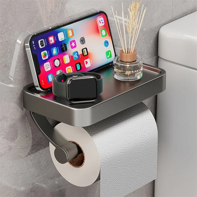 Veltrix Suporte para Rolo de Papel Higiénico – Suporte para Rolo de Papel Higiénico em Aço Inoxidável com Prateleira e Design Escovado