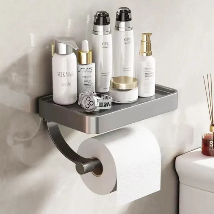 Veltrix Suporte para Rolo de Papel Higiénico – Suporte para Rolo de Papel Higiénico em Aço Inoxidável com Prateleira e Design Escovado