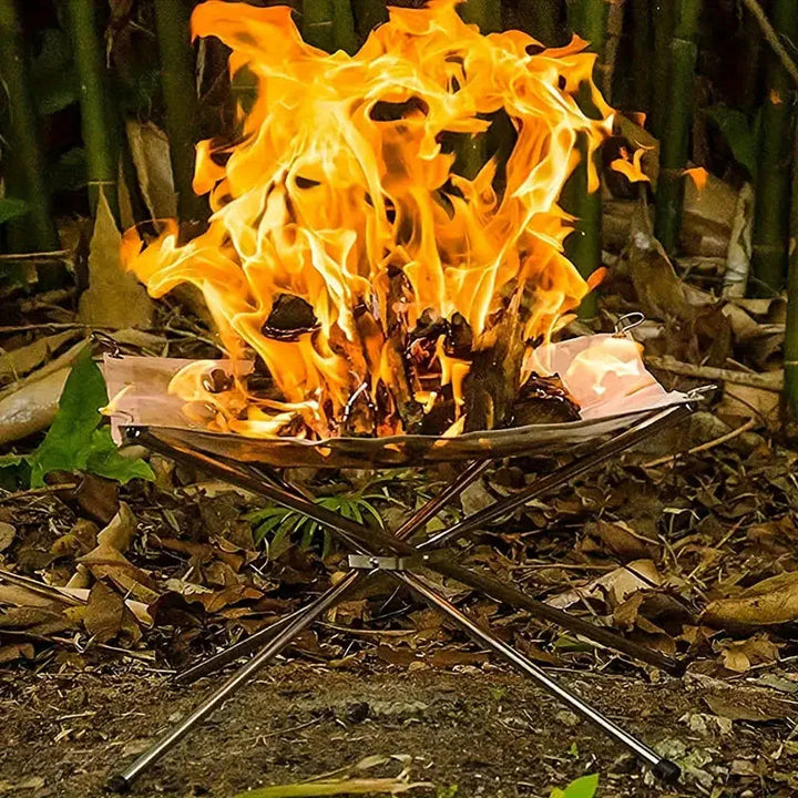FireFlex – Support de feu de camp pliable en acier inoxydable – Portable pour l&