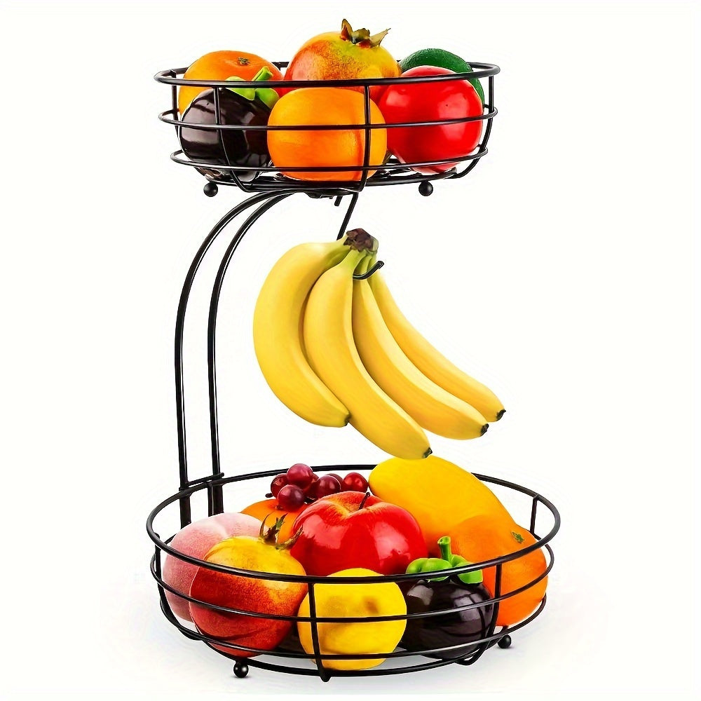 2-Laags Ovale Fruitmand met Bananenhouder – Metalen Keuken Organizer Vestragear