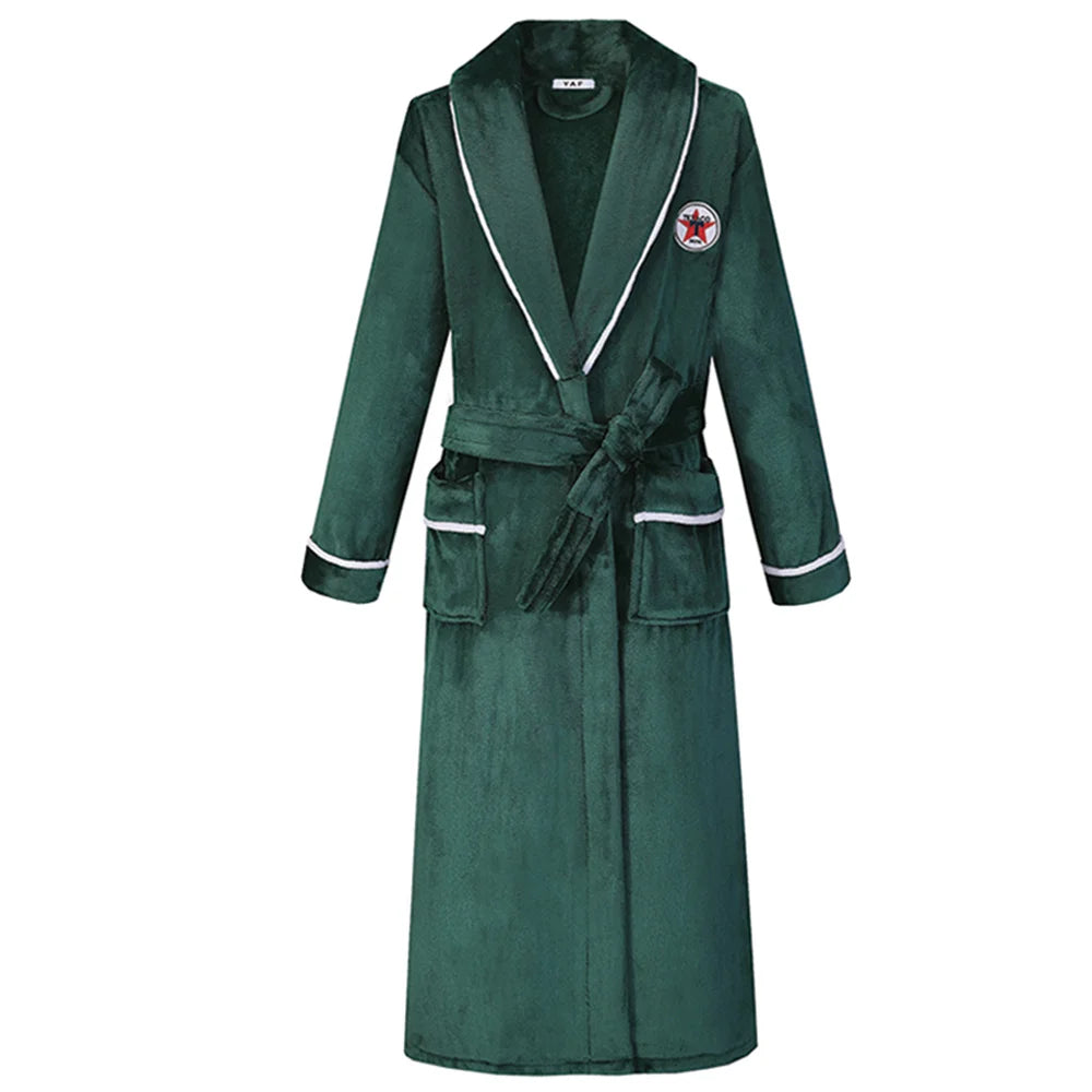 Heren badjas van flanel met V-hals en lange mouwen – Comfortabele homewear Vestragear