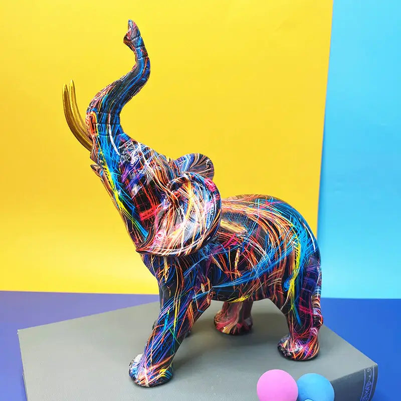 ElevaArt Olifant Estàtua – Estàtua Decorativa Abstracta i Colorida amb Artesania Feta a Mà