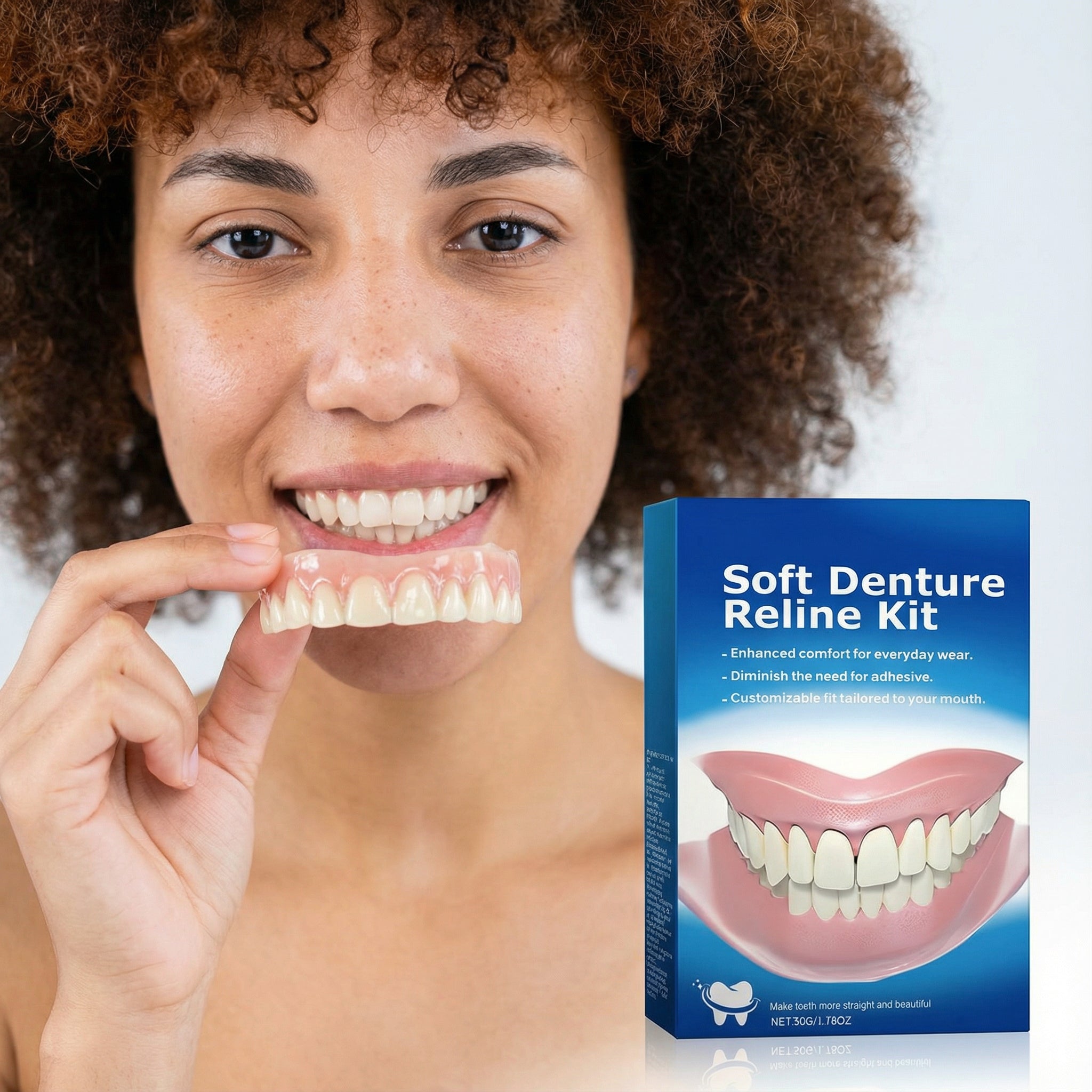 SmileLine Kit de Silicona para Próteses Dentais – Conxunto de dentadura flexible para adultos con axuste natural e confort