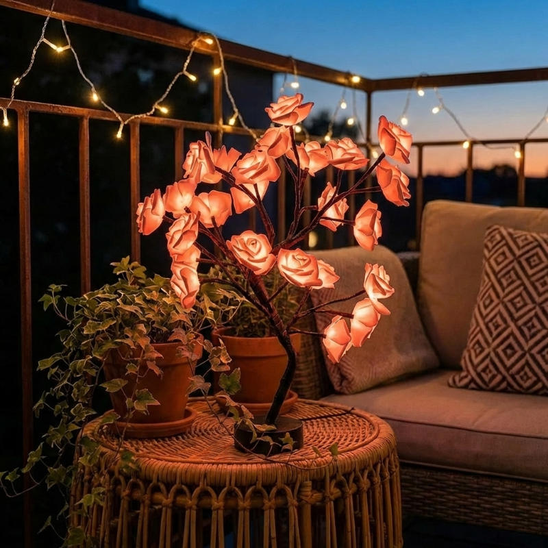 Lighted Rose Tree Lamp – Tabletop Tree With Glowing Rose Blossoms Tevako
