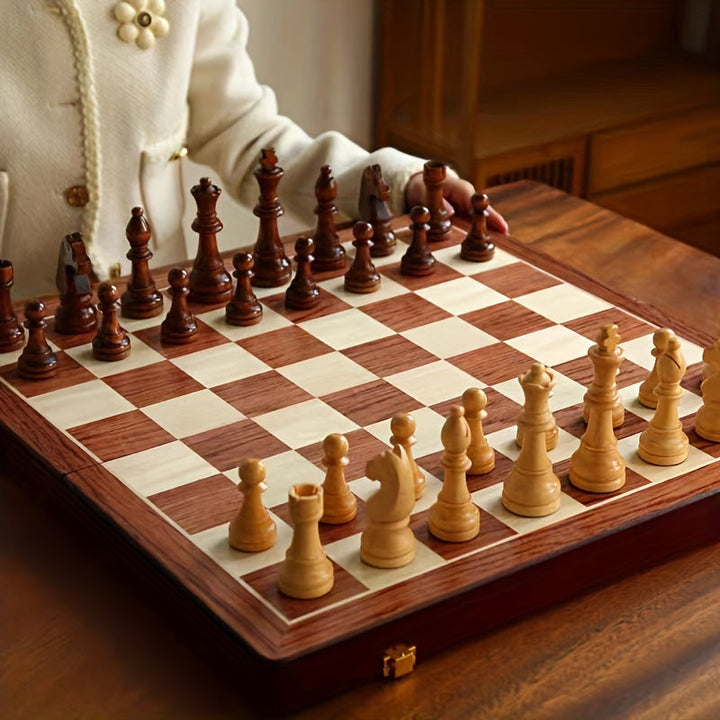 RoyalOak – Houten schaakset met opklapbaar bord &amp; opbergruimte