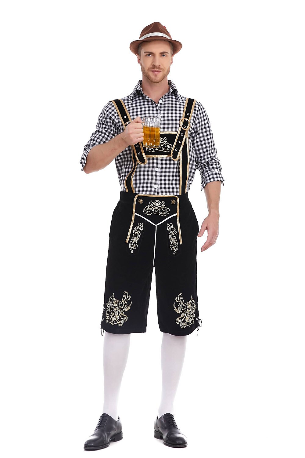 AlpenKönig – Costume homme avec Lederhose brodée & chemise à carreaux