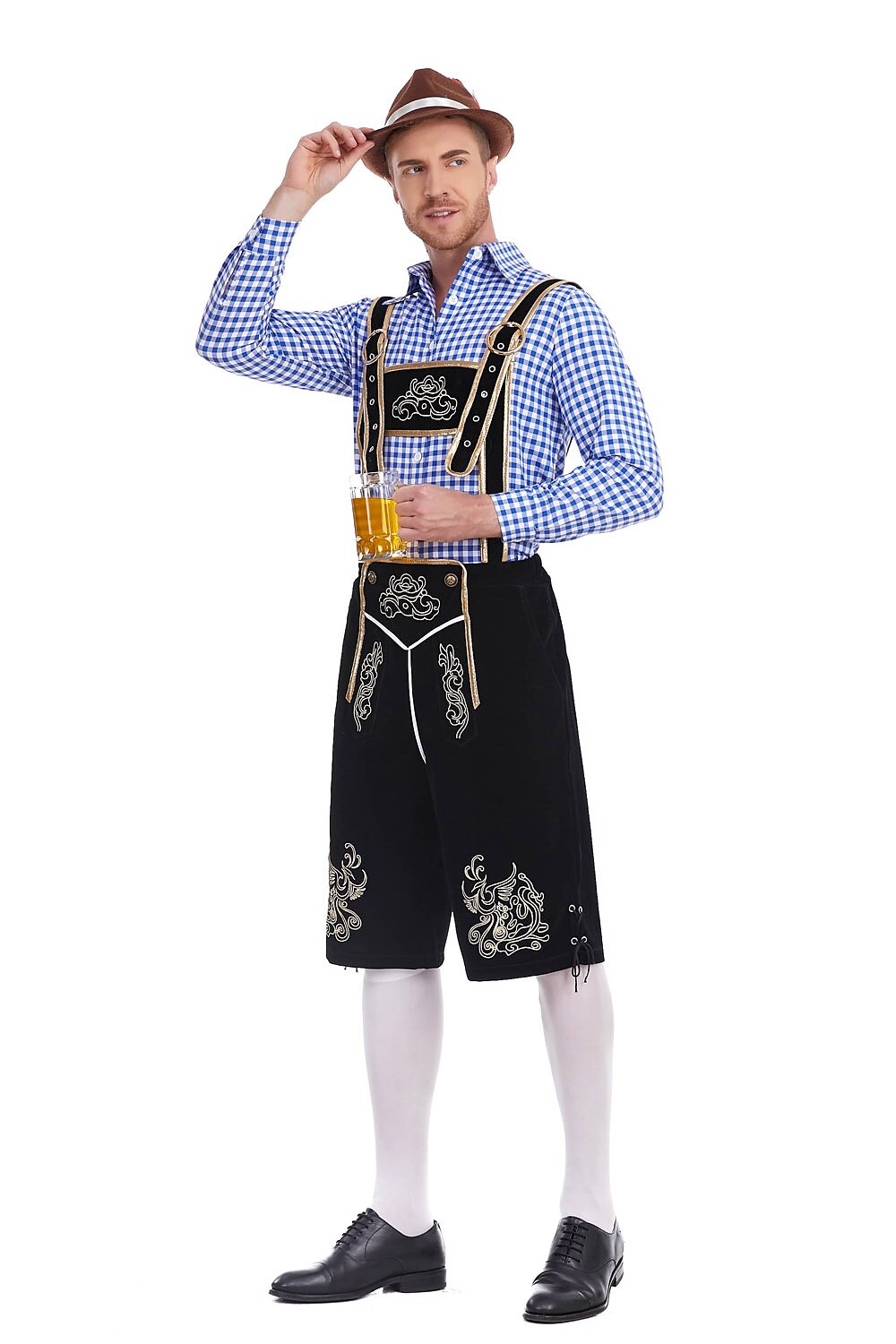 AlpenKönig – Costume homme avec Lederhose brodée & chemise à carreaux