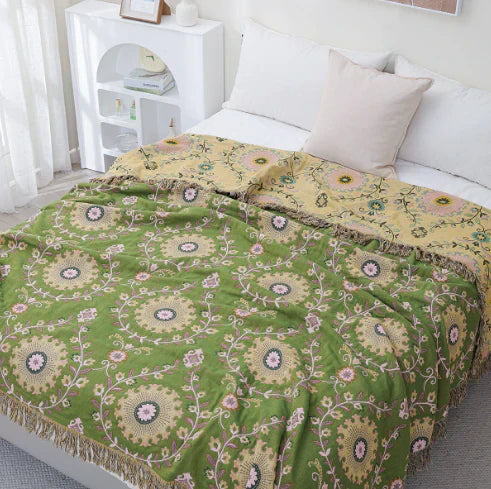 Ardelya manta – manta de algodón reversible con motivo natural escandinavo y diseño suave
