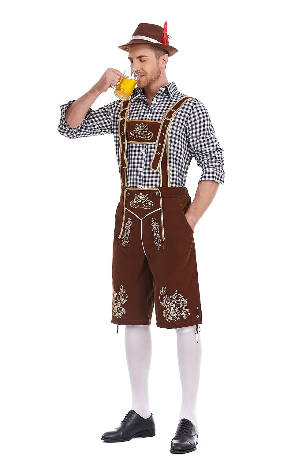 AlpenKönig – Costume homme avec Lederhose brodée & chemise à carreaux