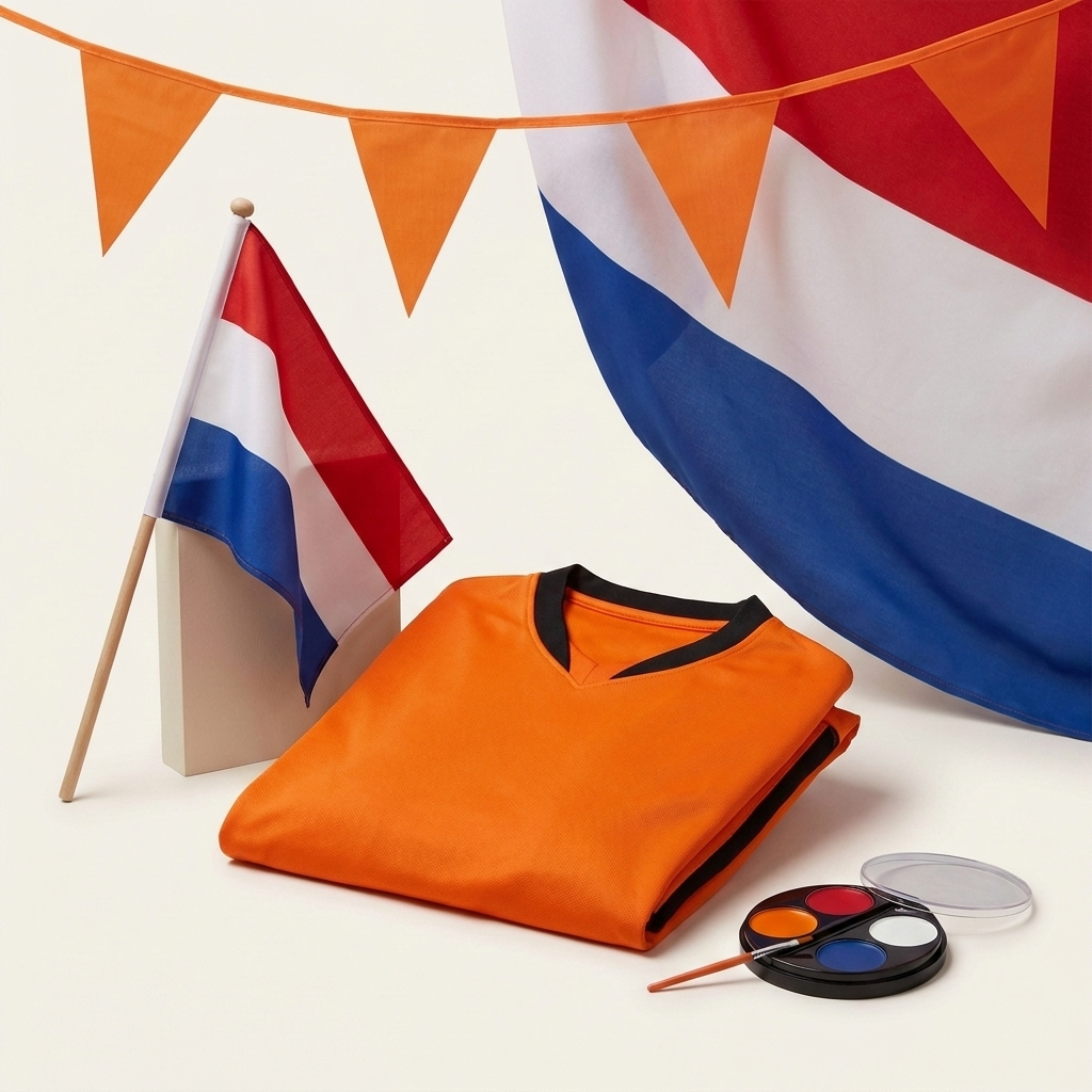 Oranje Supporters Set Nederland – 5 Delige Fanbox met Shirt, Vlaggen & Face Paint VestraGear