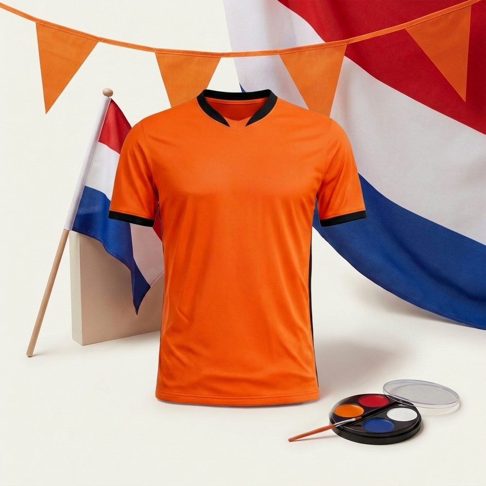 Oranje Supporters Set Nederland – 5 Delige Fanbox met Shirt, Vlaggen & Face Paint VestraGear