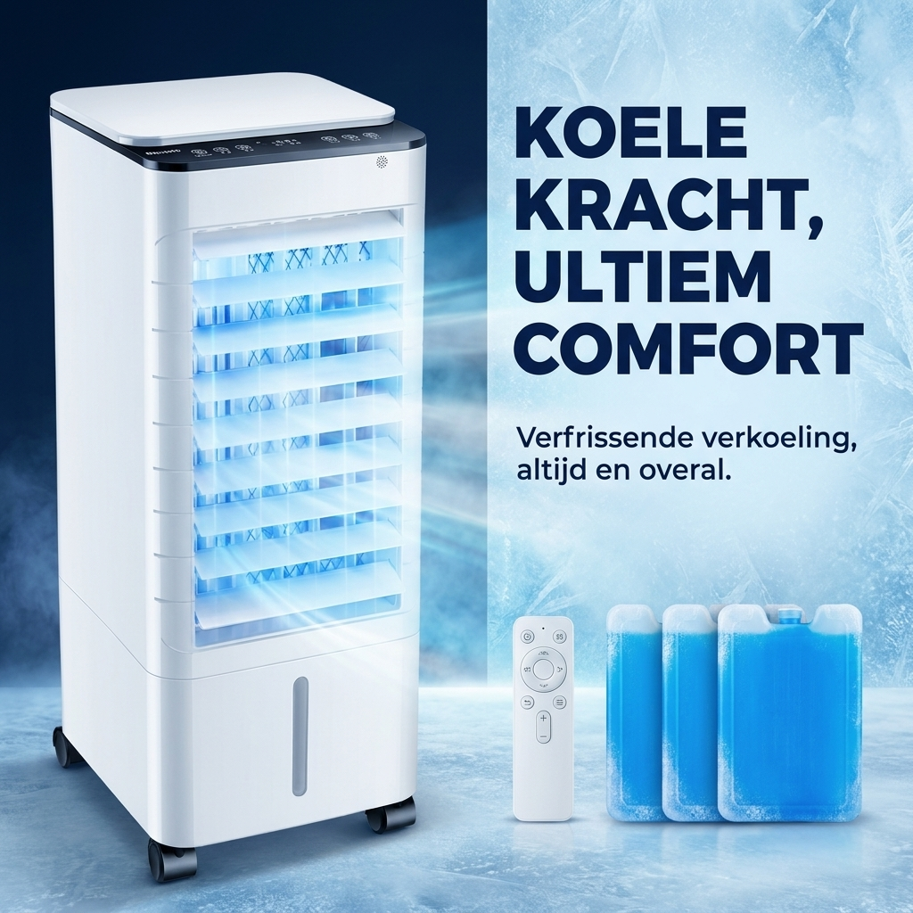 Compacte 3-In-1 Aircooler - Verkoeling, Bevochtiging en Koude Luchtcirculatie zonder installatie Vestragear