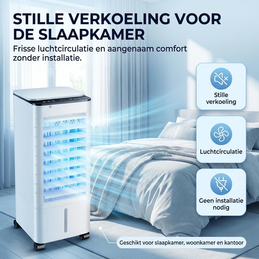 Compacte 3-In-1 Aircooler - Verkoeling, Bevochtiging en Koude Luchtcirculatie zonder installatie Vestragear