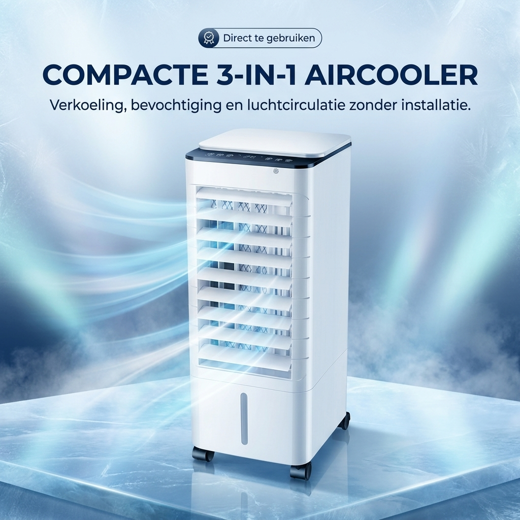 Compacte 3-In-1 Aircooler - Verkoeling, Bevochtiging en Koude Luchtcirculatie zonder installatie Vestragear