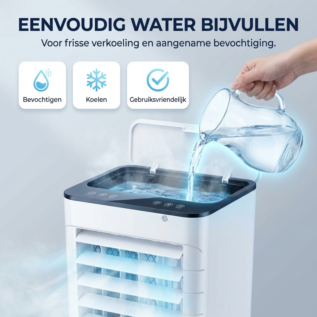 Compacte 3-In-1 Aircooler - Verkoeling, Bevochtiging en Koude Luchtcirculatie zonder installatie Vestragear