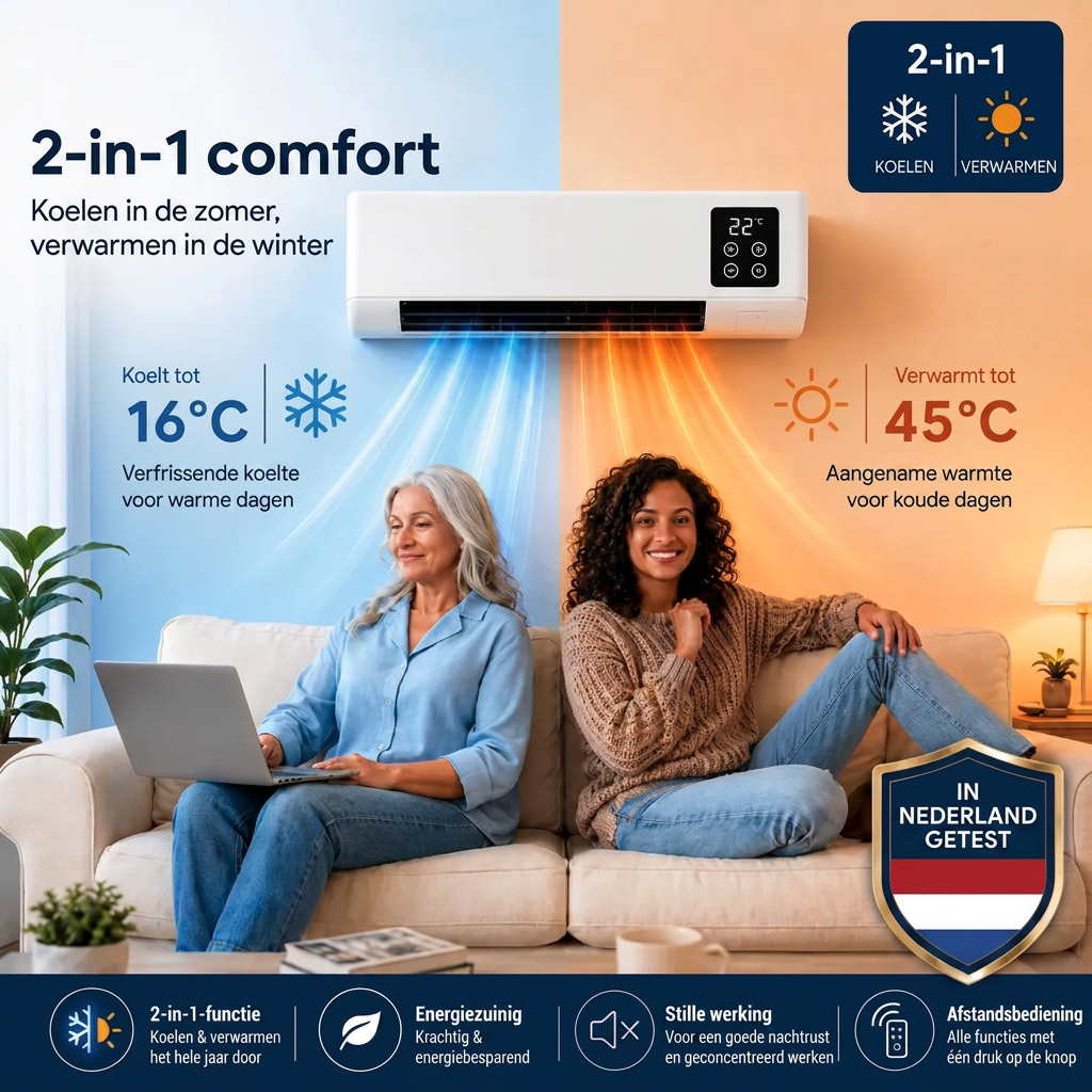 Luchtkoeler 2-in-1 – wandmodel met timer, afstandsbediening en verwarming VestraGear
