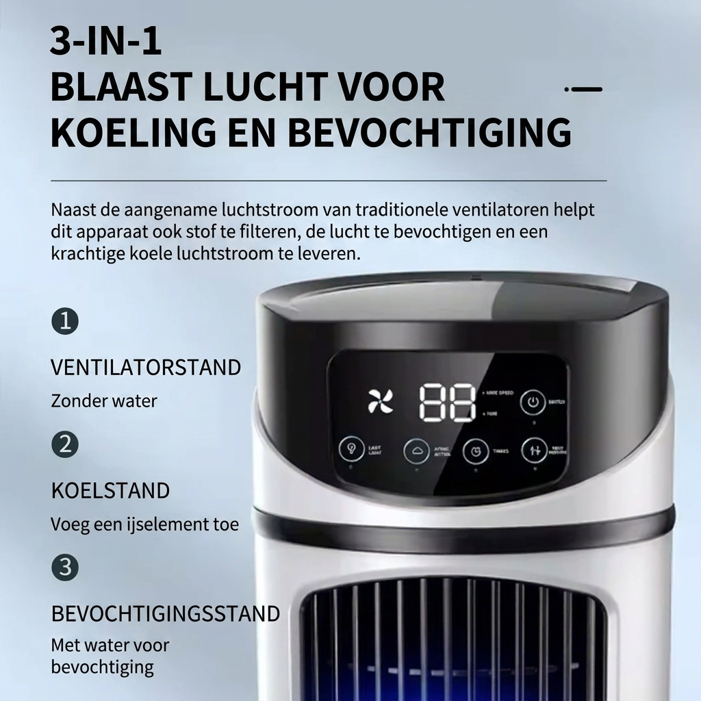 Mini Luchtkoeler – compacte aircooler met waterkoeling en 6-uurs timer VestraGear