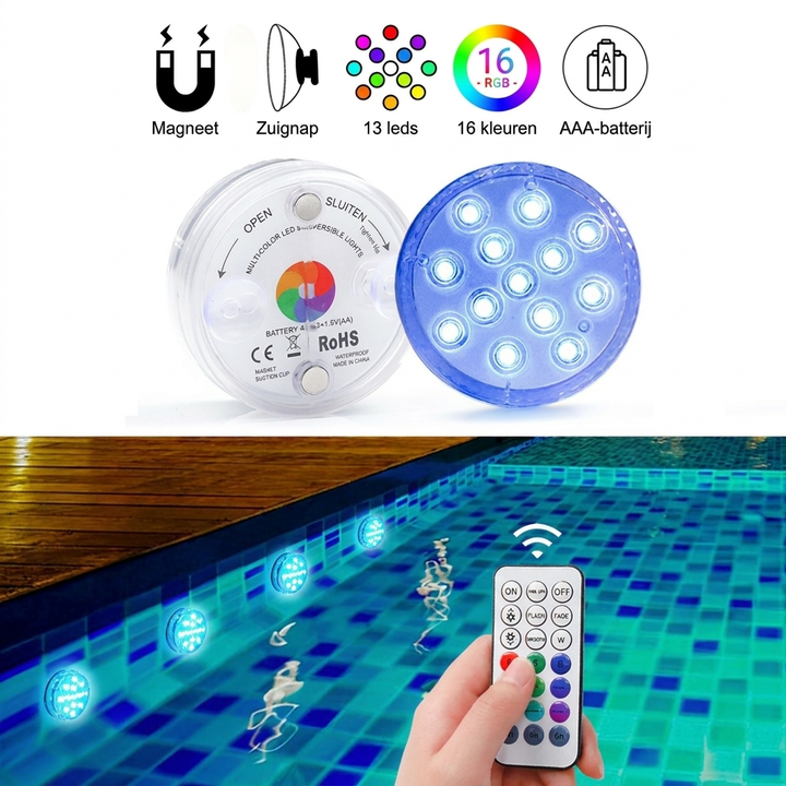 AquaGlow Waterdichte LED Verlichting – Oplaadbaar, Kleurrijk &amp; Geschikt voor Vijver of Zwembad (Copy) VestraGear