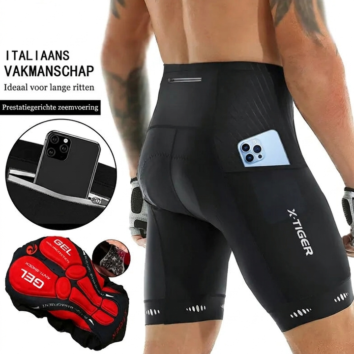 Fietsbroek Heren – 5D gel zeem wielrenbroek met telefoonzak en reflectie Vestragear