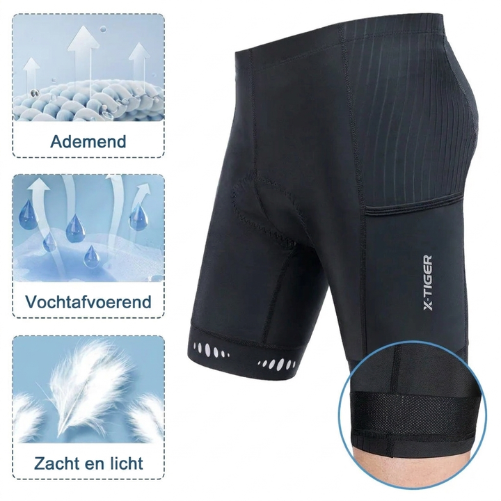 Fietsbroek Heren – 5D gel zeem wielrenbroek met telefoonzak en reflectie Vestragear
