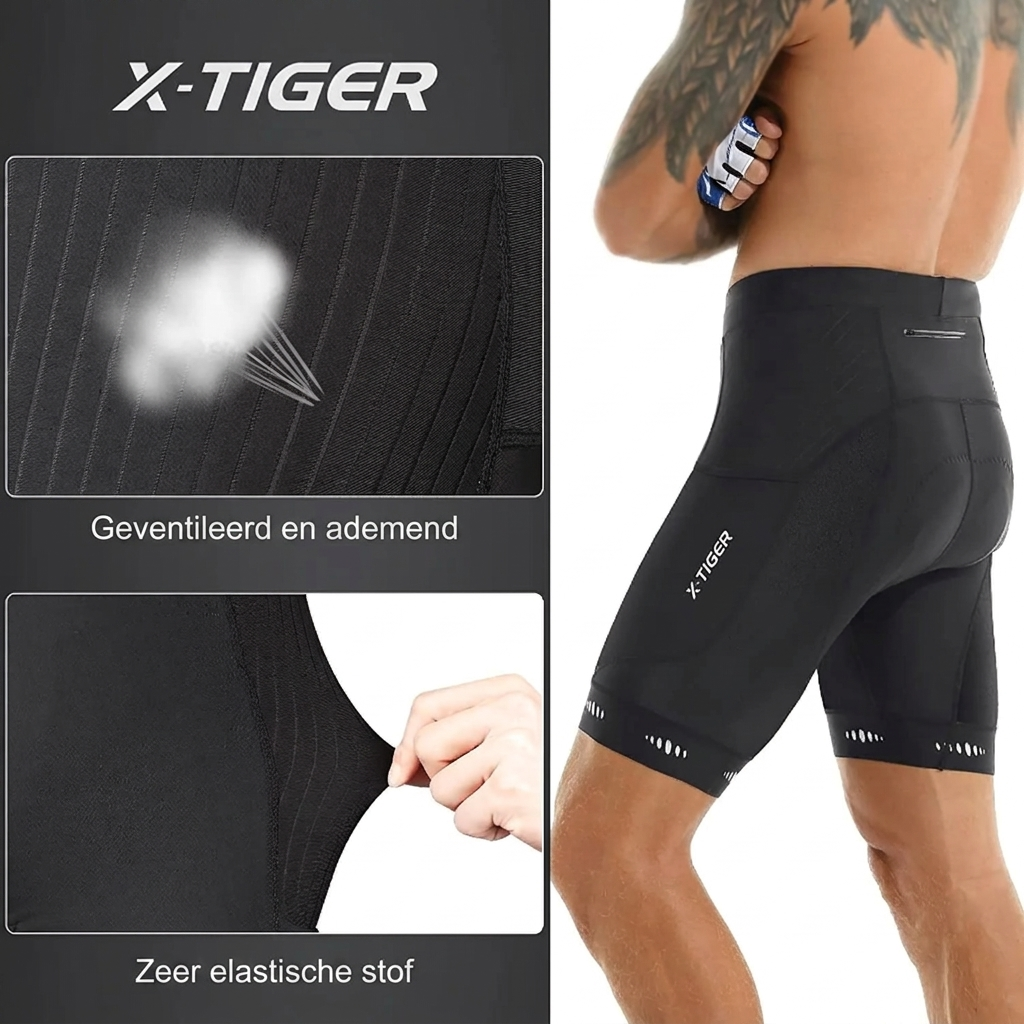 Fietsbroek Heren – 5D gel zeem wielrenbroek met telefoonzak en reflectie Vestragear