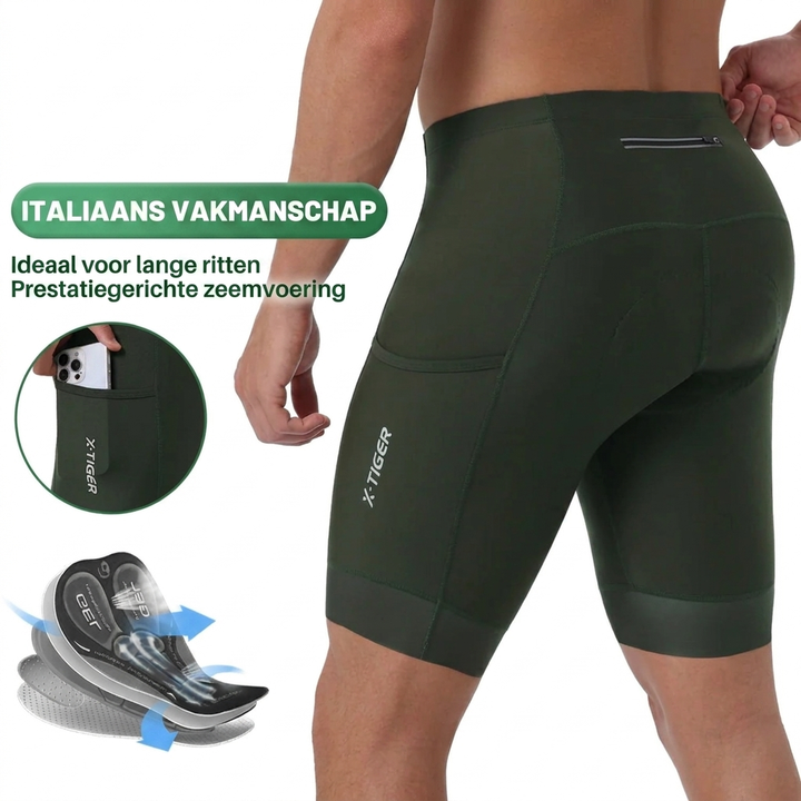 Fietsbroek Heren – 5D gel zeem wielrenbroek met telefoonzak en reflectie Vestragear