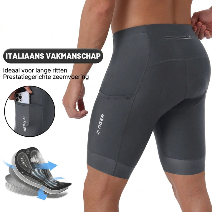 Fietsbroek Heren – 5D gel zeem wielrenbroek met telefoonzak en reflectie Vestragear