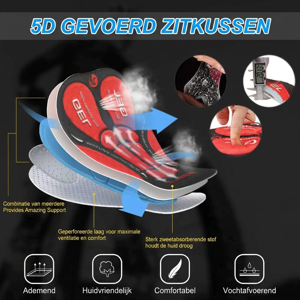 Fietsbroek Heren – 5D gel zeem wielrenbroek met telefoonzak en reflectie Vestragear