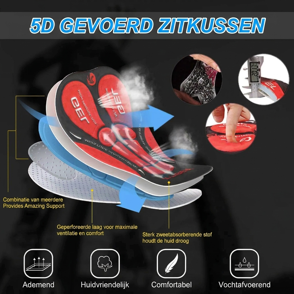 Fietsbroek Heren – 5D gel zeem wielrenbroek met telefoonzak en reflectie Vestragear
