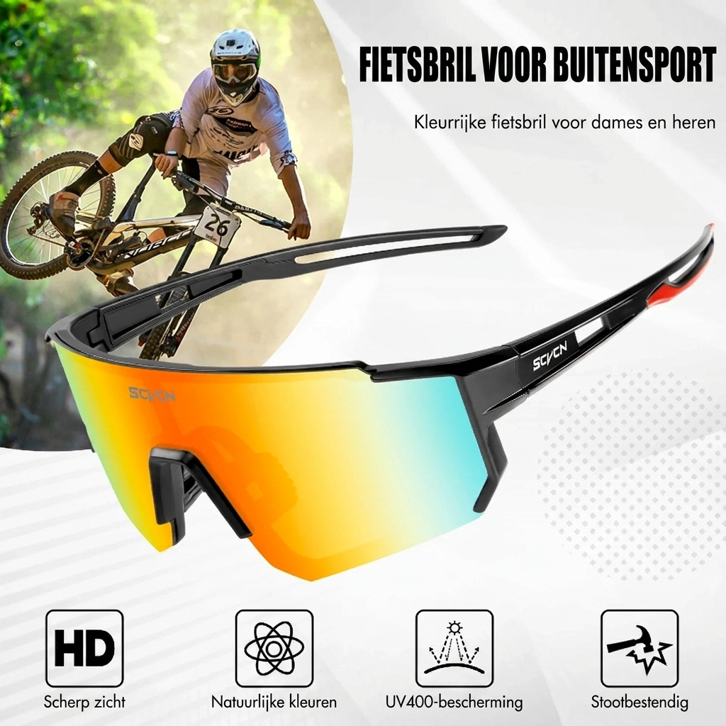Fietsbril – sport zonnebril met UV400, brede lens en lichtgewicht frame Vestragear